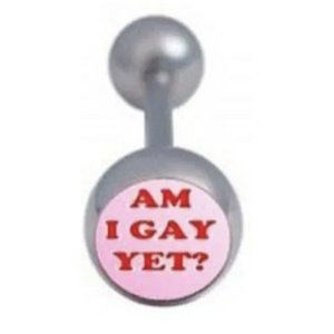 (NEW) - Am I gay Yet? Gay Lesbian Pride Tongue Ring Barbell (Body Jewelry)